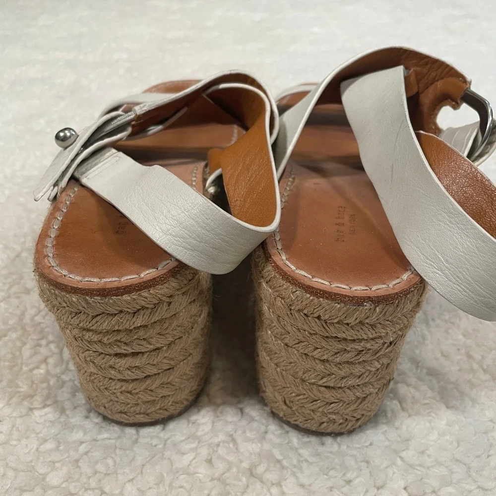 Rag & Bone August Espadrille Sandal Platform Off White Leather Wedge 38.5 US 8.5